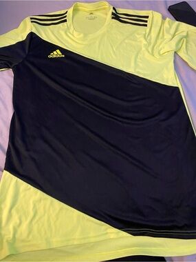adidas Neon Yellow and Black Diagonal Soccer Jersey